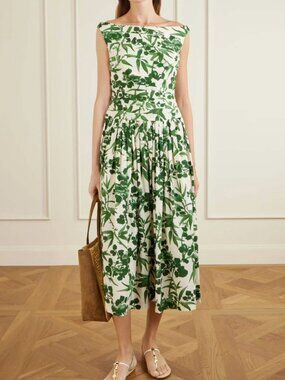 BEST Cara Cara Zora Midi Dress Sz4/8 Colette Toile Green Floral Cream Party